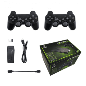 STELS Arcade Game Box console with two wireless controllers and HDMI cable