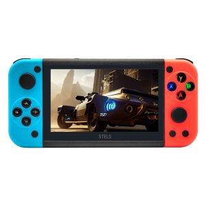 STELS gaming console with 5.1-inch HD display and over 27,000 classic games, blue red black