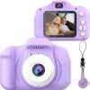 Лилав детски фотоапарат STELS FunShot W390 с екран и аксесоари.