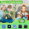Зелено устройство с музикални и пъзел игри, представено на фон с усмихнати деца